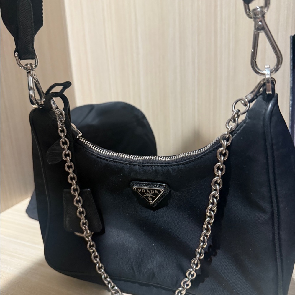 Prada Black Nylon Chain Shoulder Bag